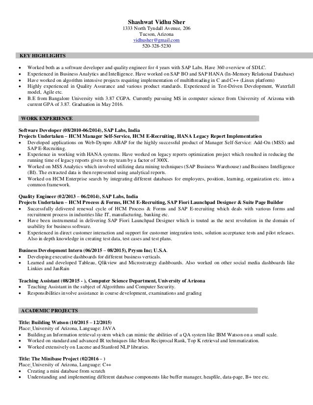 academic projects in resumes