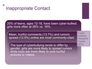 82% of 14-17 year-olds use social networking sites, while 55% of 12-13 year olds. 1