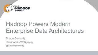 Shaun Connolly
Hortonworks VP Strategy
@shaunconnolly
Hadoop Powers Modern
Enterprise Data Architectures
 