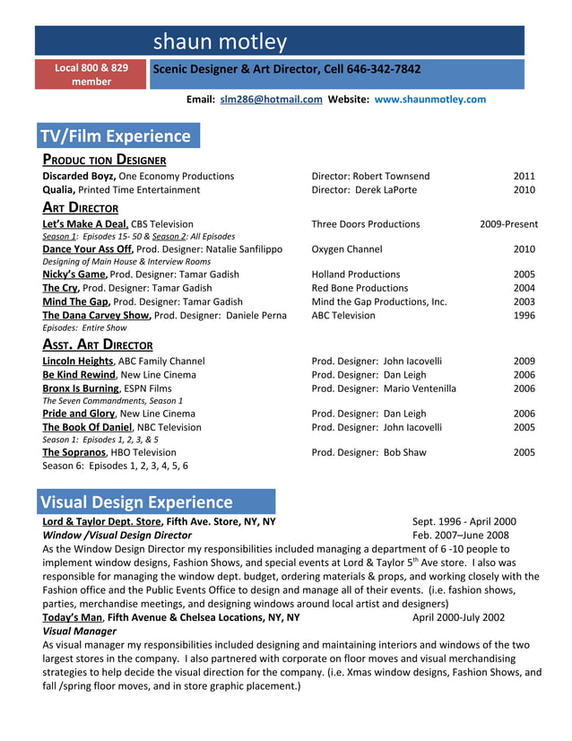 Shaun Motley Television Resume - Shaun Motley Television Resume 2011 1 638 