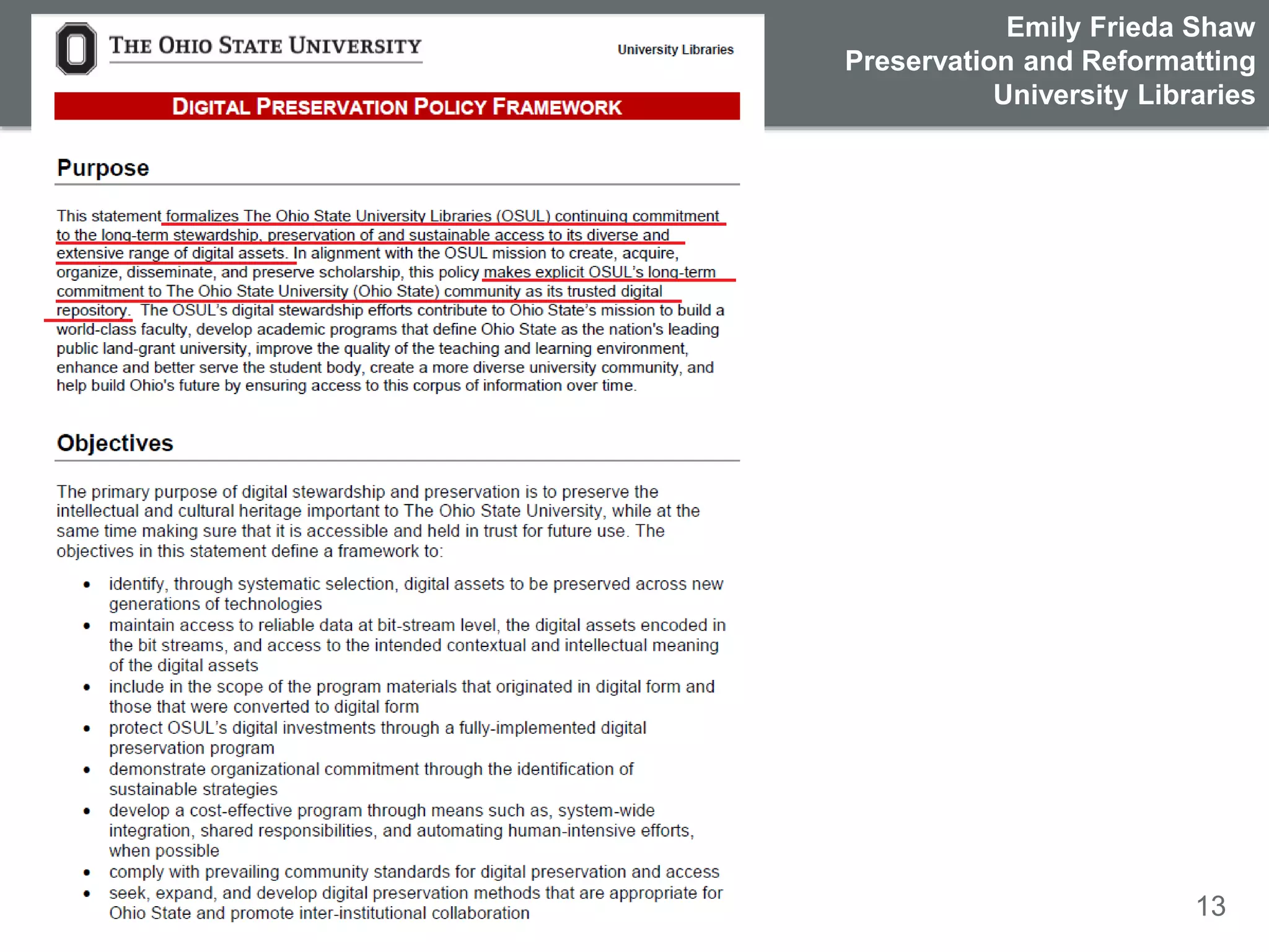 13
Emily Frieda Shaw
Preservation and Reformatting
University Libraries
 