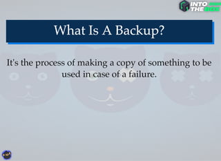 It's the process of making a copy of something to be
used in case of a failure.
 