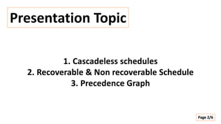 Cascade Schedule Example Recovarable Schedule, Cascade less Schedule | PPTX