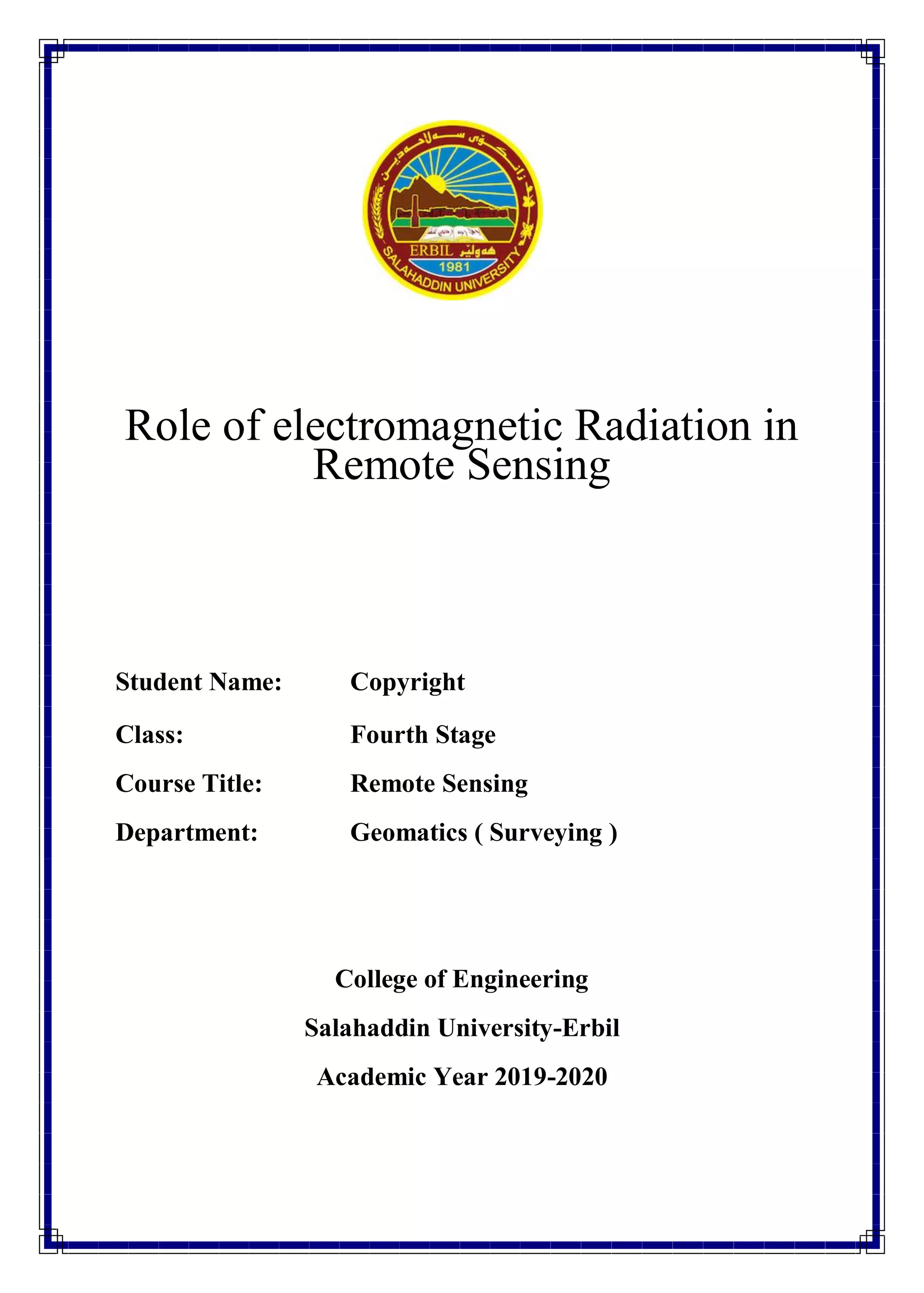 ELECTROMAGNETIC RADIATION DEFINITION IN REMOTE SENSING visual data 8