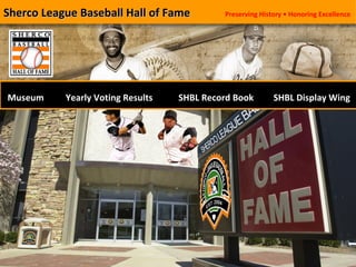 Sherco League Baseball Hall of Fame         Preserving History • Honoring Excellence




Museum     Yearly Voting Results   SHBL Record Book        SHBL Display Wing
 