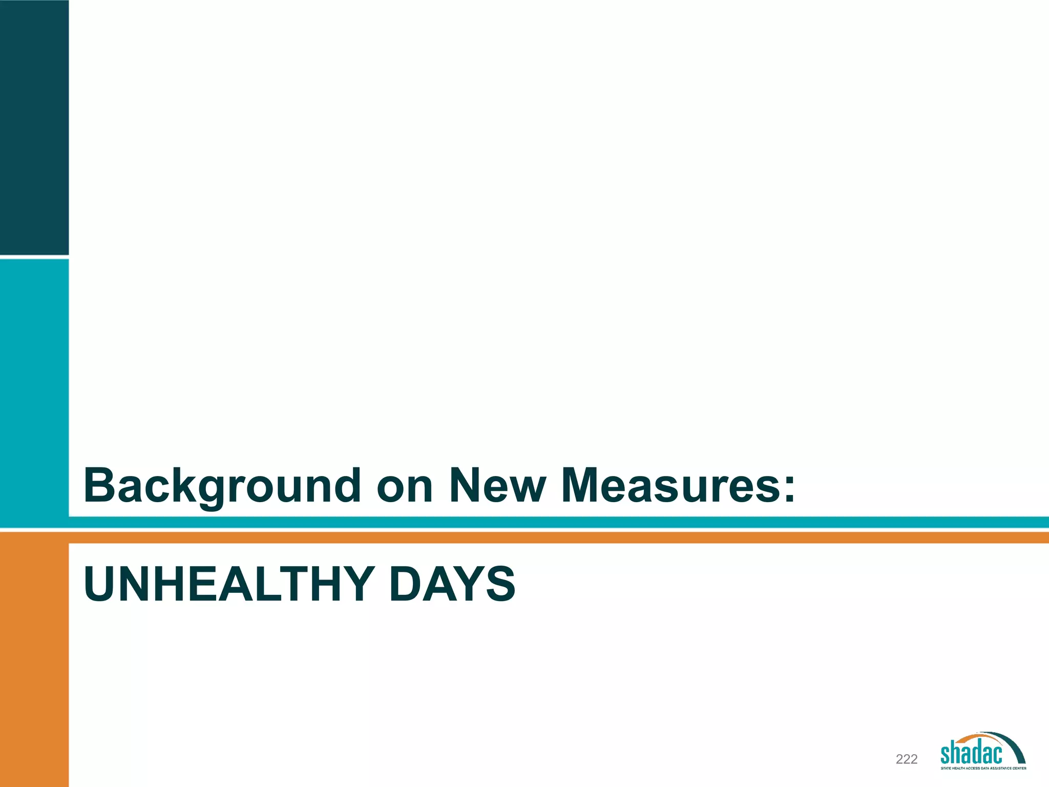 Background on New Measures:
UNHEALTHY DAYS
222
 