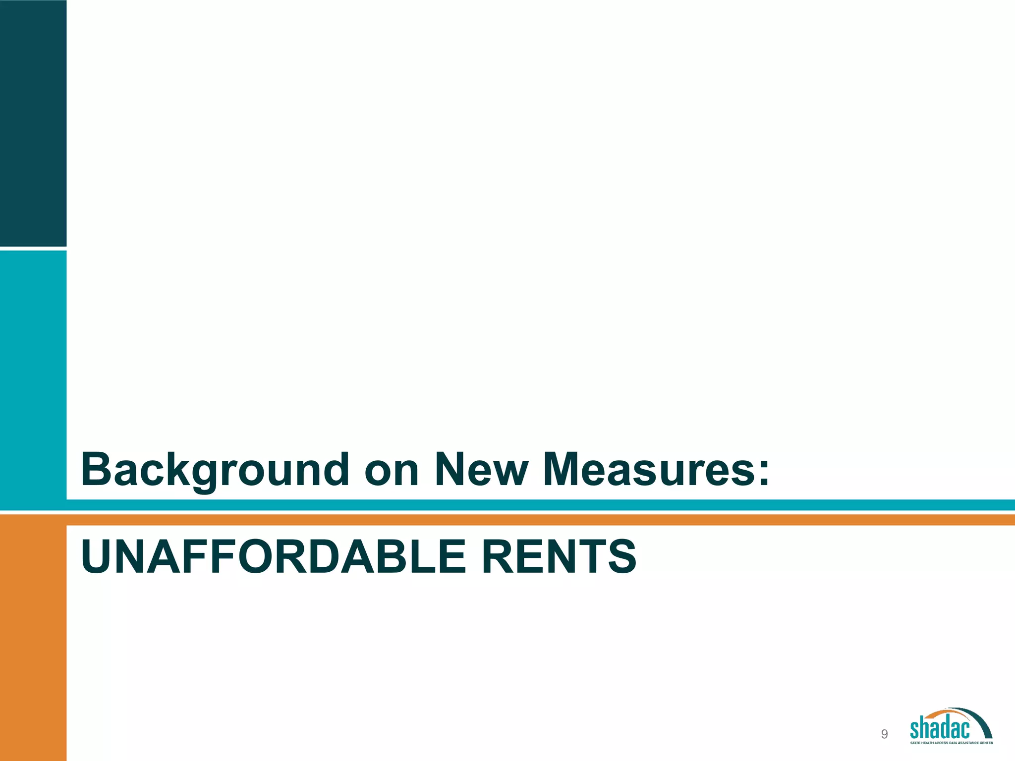 Background on New Measures:
UNAFFORDABLE RENTS
9
 