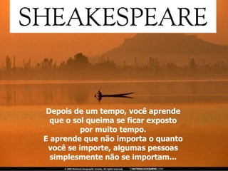 Depois de um tempo, você aprende que o sol queima se ficar exposto por muito tempo. E aprende que não importa o quanto você se importe, algumas pessoas simplesmente não se importam... 
