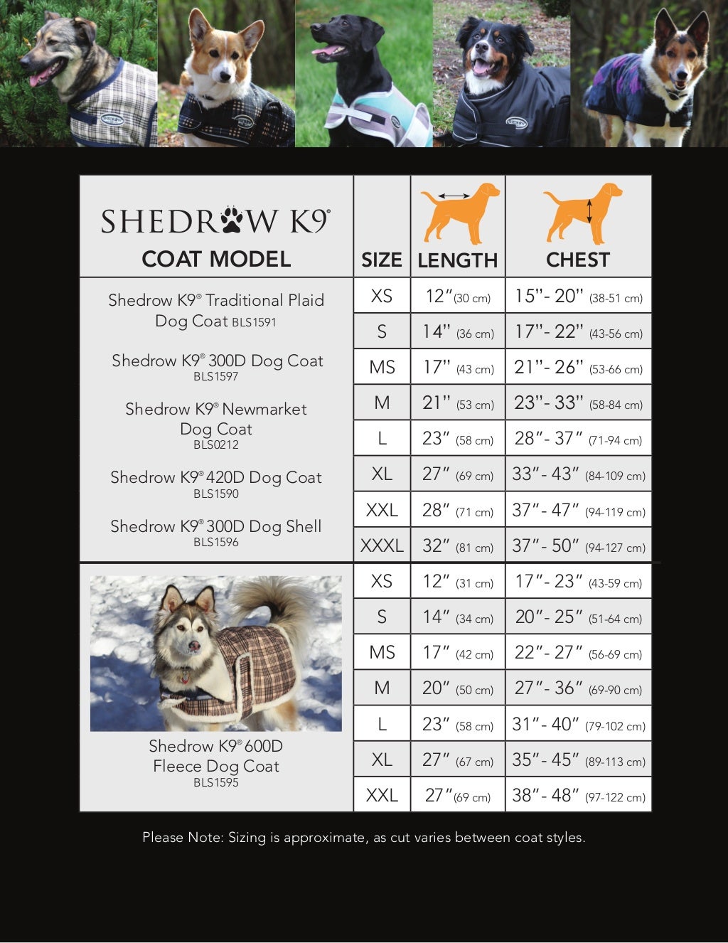 Shedrow K9 Dog Sizing Guide
