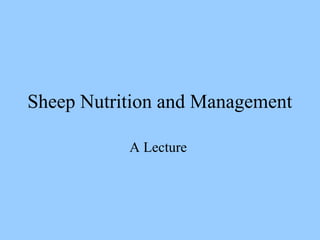 Sheep Nutrition and Management
A Lecture
 