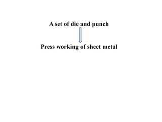 A set of die and punch
Press working of sheet metal
 