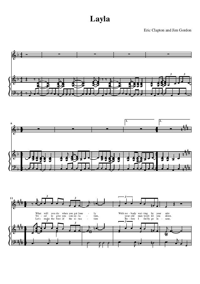 sheet music noten piano eric clapton layla layla eric clapton sheet music