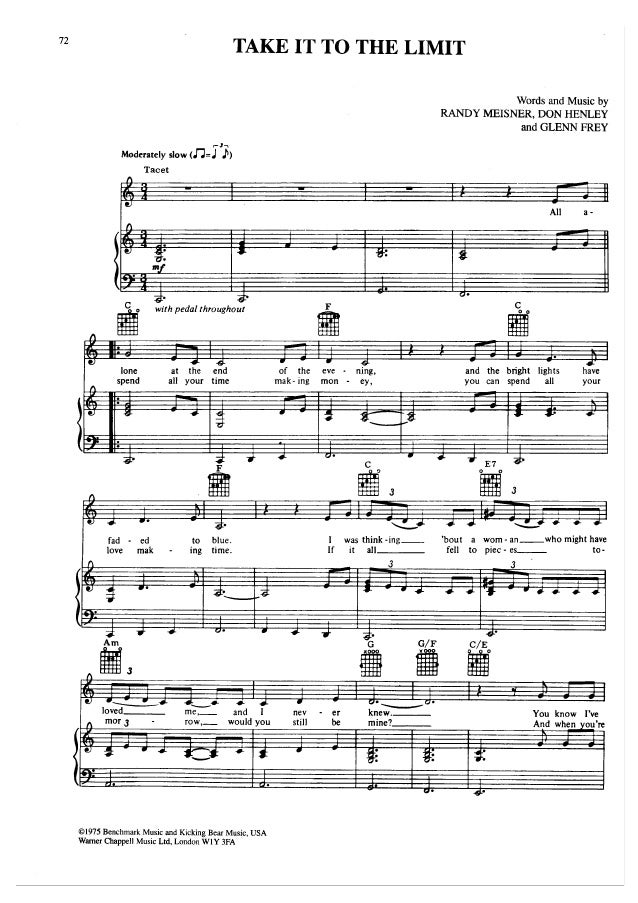 sheet music piano the all time best collection vol3 take it to the limit sheet music