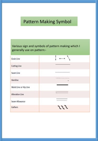 Pattern Making Symbol
Various sign and symbols of pattern making which I
generally use on pattern:-
 