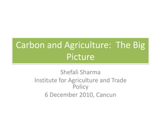 Carbon and Agriculture: The Big
Picture
Shefali Sharma
Institute for Agriculture and Trade
Policy
6 December 2010, Cancun
 