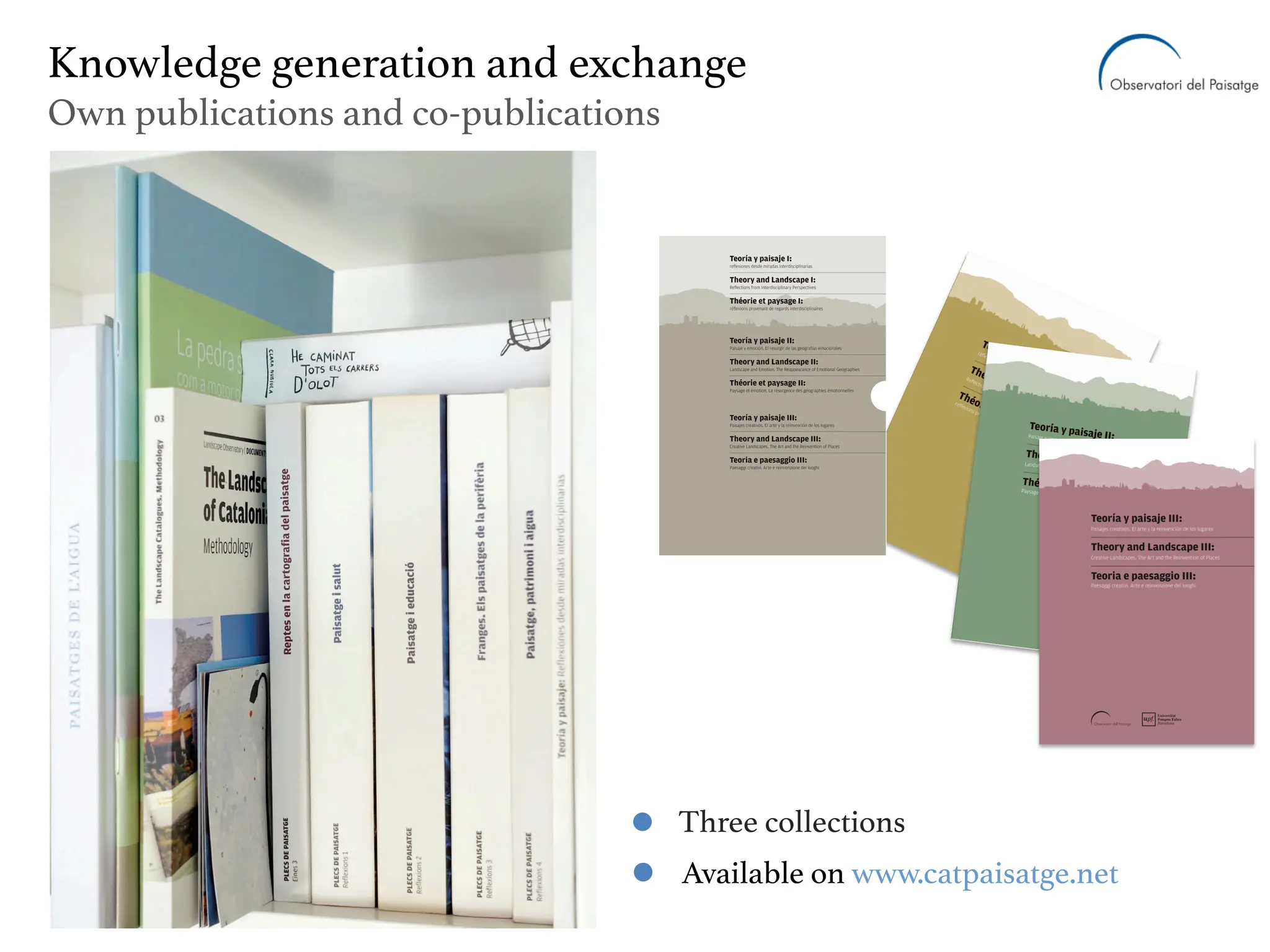 Available on www.catpaisatge.net
Three collections
Knowledge generation and exchange
Own publications and co-publications
 