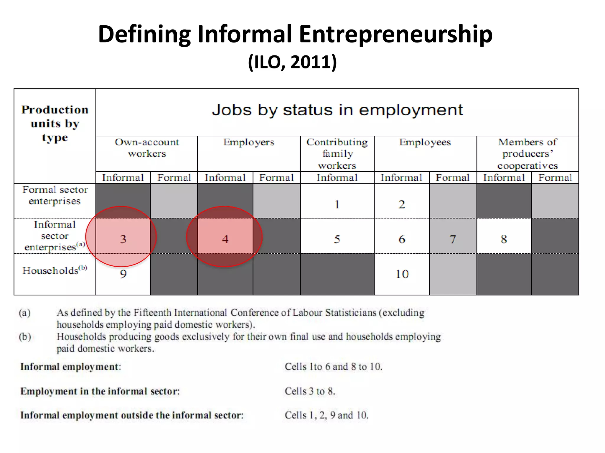 Defining Informal Entrepreneurship
            (ILO, 2011)
 