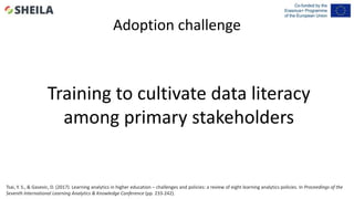 Adoption challenge
Training to cultivate data literacy
among primary stakeholders
Tsai, Y. S., & Gasevic, D. (2017). Learn...