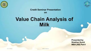 Value Chain Analysis of
Milk
21-12-2022 IABM, Bikaner 1
Credit Seminar Presentation
on
Presented by
Shekhar Sumit
MBA (AB) Part-I
 