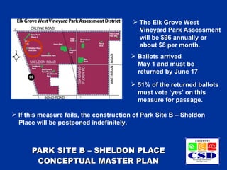 Sheldon Ridge Master Plan Cosumnes CSD - Sheldon Place Park Conceptual Master Plan | PPT