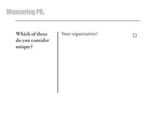 MeasuringPR.
Which of these
do you consider
unique?
Your organisation? ☐
 