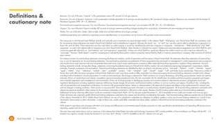 Royal Dutch Shell November 8, 2016 3
Definitions &
cautionary note
Reserves: Our use of the term “reserves” in this presentation means SEC proved oil and gas reserves.
Resources: Our use of the term “resources” in this presentation includes quantities of oil and gas not yet classified as SEC proved oil and gas reserves. Resources are consistent with the Society of
Petroleum Engineers (SPE) 2P + 2C definitions.
Discovered and prospective resources: Our use of the term “discovered and prospective resources” are consistent with SPE 2P + 2C + 2U definitions.
Organic: Our use of the term Organic includes SEC proved oil and gas reserves excluding changes resulting from acquisitions, divestments and year-average pricing impact.
Shales: Our use of the term ‘shales’ refers to tight, shale and coal bed methane oil and gas acreage.
Underlying operating cost is defined as operating cost less identified items. A reconciliation can be found in the quarterly results announcement.
The companies in which Royal Dutch Shell plc directly and indirectly owns investments are separate legal entities. In this release “Shell”, “Shell group” and “Royal Dutch Shell” are sometimes used
for convenience where references are made to Royal Dutch Shell plc and its subsidiaries in general. Likewise, the words “we”, “us” and “our” are also used to refer to subsidiaries in general or to
those who work for them. These expressions are also used where no useful purpose is served by identifying the particular company or companies. ‘‘Subsidiaries’’, “Shell subsidiaries” and “Shell
companies” as used in this release refer to companies over which Royal Dutch Shell plc either directly or indirectly has control. Entities and unincorporated arrangements over which Shell has joint
control are generally referred to as “joint ventures” and “joint operations” respectively. Entities over which Shell has significant influence but neither control nor joint control are referred to as
“associates”. The term “Shell interest” is used for convenience to indicate the direct and/or indirect ownership interest held by Shell in a venture, partnership or company, after exclusion of all third-
party interest.
This release contains forward-looking statements concerning the financial condition, results of operations and businesses of Royal Dutch Shell. All statements other than statements of historical fact
are, or may be deemed to be, forward-looking statements. Forward-looking statements are statements of future expectations that are based on management’s current expectations and assumptions
and involve known and unknown risks and uncertainties that could cause actual results, performance or events to differ materially from those expressed or implied in these statements. Forward-
looking statements include, among other things, statements concerning the potential exposure of Royal Dutch Shell to market risks and statements expressing management’s expectations, beliefs,
estimates, forecasts, projections and assumptions. These forward-looking statements are identified by their use of terms and phrases such as ‘‘anticipate’’, ‘‘believe’’, ‘‘could’’, ‘‘estimate’’, ‘‘expect’’,
‘‘goals’’, ‘‘intend’’, ‘‘may’’, ‘‘objectives’’, ‘‘outlook’’, ‘‘plan’’, ‘‘probably’’, ‘‘project’’, ‘‘risks’’, “schedule”, ‘‘seek’’, ‘‘should’’, ‘‘target’’, ‘‘will’’ and similar terms and phrases. There are a number of
factors that could affect the future operations of Royal Dutch Shell and could cause those results to differ materially from those expressed in the forward-looking statements included in this release,
including (without limitation): (a) price fluctuations in crude oil and natural gas; (b) changes in demand for Shell’s products; (c) currency fluctuations; (d) drilling and production results; (e) reserves
estimates; (f) loss of market share and industry competition; (g) environmental and physical risks; (h) risks associated with the identification of suitable potential acquisition properties and targets,
and successful negotiation and completion of such transactions; (i) the risk of doing business in developing countries and countries subject to international sanctions; (j) legislative, fiscal and
regulatory developments including regulatory measures addressing climate change; (k) economic and financial market conditions in various countries and regions; (l) political risks, including the
risks of expropriation and renegotiation of the terms of contracts with governmental entities, delays or advancements in the approval of projects and delays in the reimbursement for shared costs;
and (m) changes in trading conditions. There can be no assurance that future dividend payments will match or exceed previous dividend payments. All forward-looking statements contained in this
release are expressly qualified in their entirety by the cautionary statements contained or referred to in this section. Readers should not place undue reliance on forward-looking statements.
Additional risk factors that may affect future results are contained in Royal Dutch Shell’s 20-F for the year ended December 31, 2015 (available at www.shell.com/investor and www.sec.gov ).
These risk factors also expressly qualify all forward looking statements contained in this release and should be considered by the reader. Each forward-looking statement speaks only as of the date
of this release, November 8, 2016. Neither Royal Dutch Shell plc nor any of its subsidiaries undertake any obligation to publicly update or revise any forward-looking statement as a result of new
information, future events or other information. In light of these risks, results could differ materially from those stated, implied or inferred from the forward-looking statements contained in this
release.
With respect to operating costs synergies indicated, such savings and efficiencies in procurement spend include economies of scale, specification standardisation and operating efficiencies across
operating, capital and raw material cost areas.
We may have used certain terms, such as resources, in this release that United States Securities and Exchange Commission (SEC) strictly prohibits us from including in our filings with the SEC. U.S.
Investors are urged to consider closely the disclosure in our Form 20-F, File No 1-32575, available on the SEC website www.sec.gov.
 