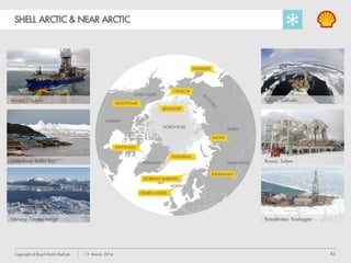 83Copyright of Royal Dutch Shell plc 13 March, 2014
SHELL ARCTIC & NEAR ARCTIC
CANADA
RUSSIA
KAZAKHSTAN
NORWAY
GREENLAND
UNITED STATES
SALYM
KASHAGAN
SAKHALIN
NORTH POLE
ORMEN LANGE
BAFFIN BAY
NIGLINTGAK
CHUKCHI
BEAUFORT
KANUMAS
NORWAY BARENTS
Alaska, Chukchi
Greenland, Baffin Bay
Norway, Ormen Lange
Russia, Sakhalin
Russia, Salym
Kazakhstan, Kashagan
 