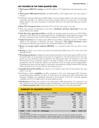 Royal Dutch Shell plc      2

KEY FEATURES OF THE THIRD QUARTER 2008
• Third quarter 2008 CCS earnings were $10,903 millio...