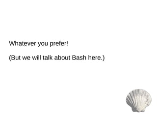 Whatever you prefer!
(But we will talk about Bash here.)
 
