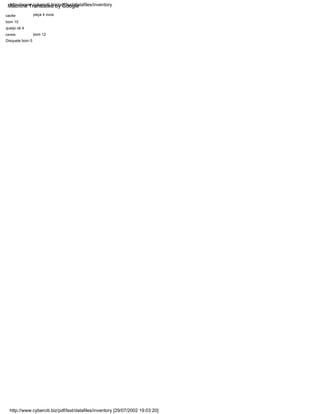 bom 12
Disquete bom 5
queijo ok 4
peça 4 ovos
cacke
bom 10
caneta
http://www.cyberciti.biz/pdf/lsst/datafiles/inventory [29/07/2002 19:03:20]
http://www.cyberciti.biz/pdf/lsst/datafiles/inventory
Machine Translated by Google
 