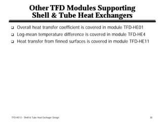 Other TFD Modules Supporting
                Shell & Tube Heat Exchangers
q    Overall heat transfer coefficient is covere...