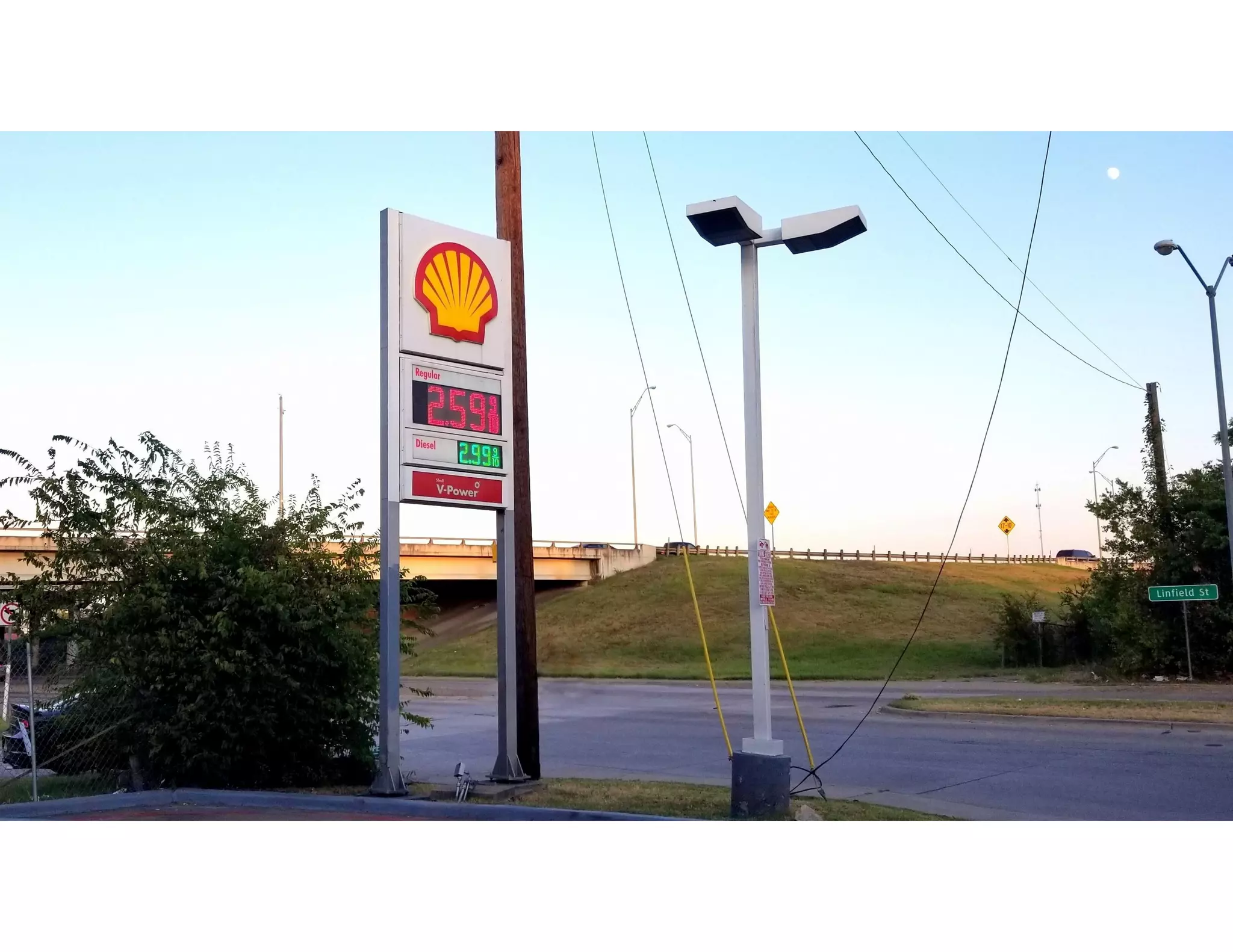 Shell gas station on Linfield Road few minutes drive to the north of