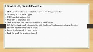  Nozzle Set-Up On Shell/Cone/Head :
 Mark Orientation lines on nozzle to take care of straddling as specified.
 Straddl...