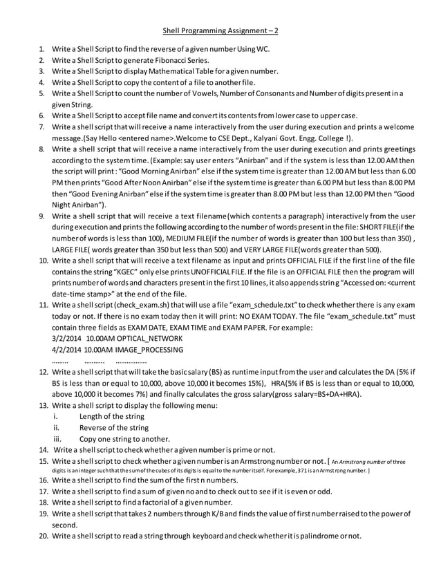 Shell programming assignment 2 | PDF