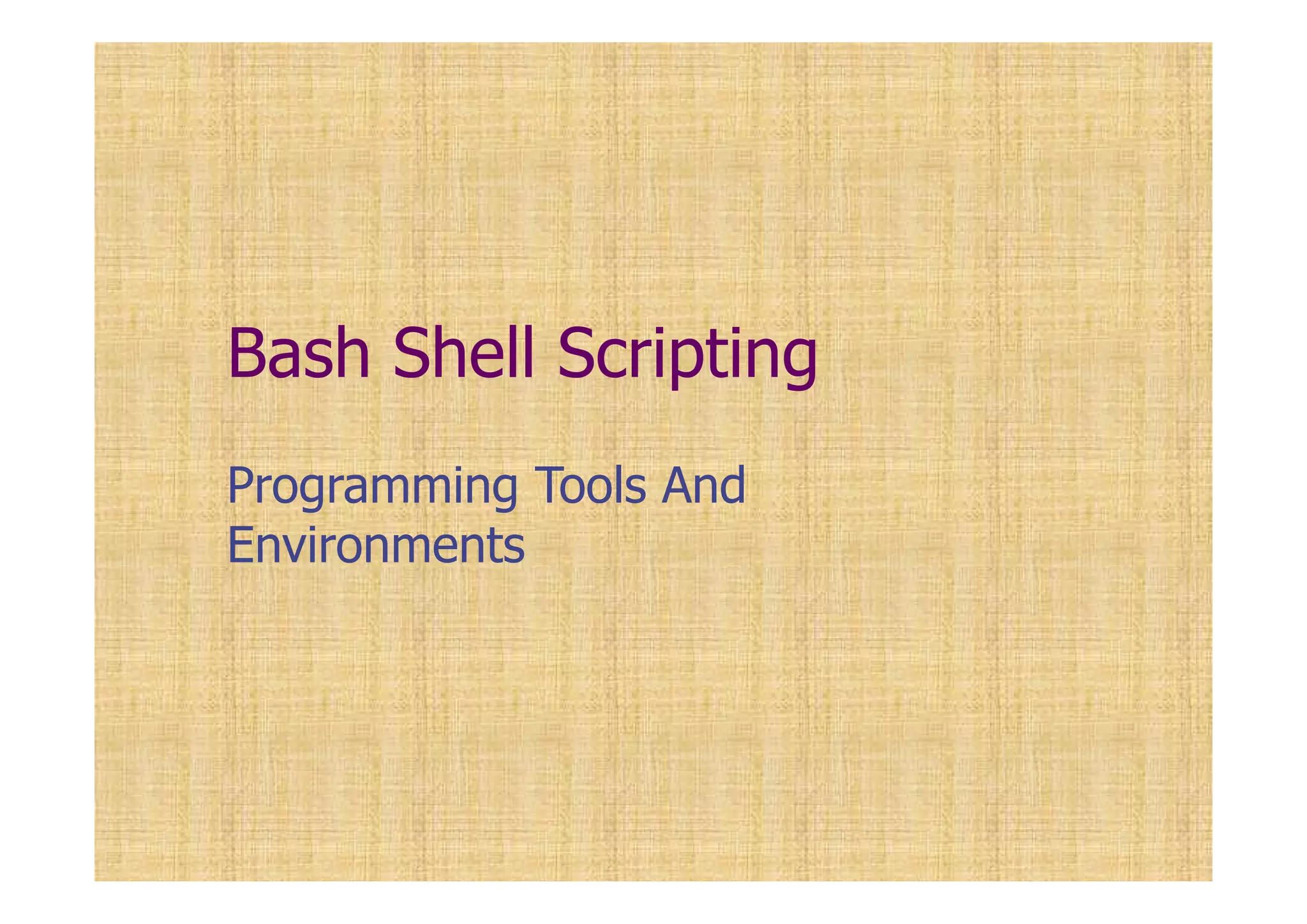 Bash Shell Scripting
Programming Tools And
Environments
 