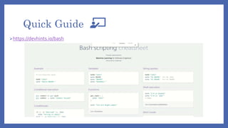 Quick Guide
https://devhints.io/bash
 