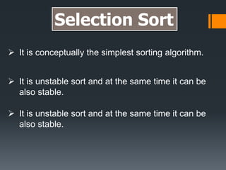 Shell Sort and Selection Sort Algorithm | PPTX