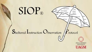 SIOP®
Sheltered Instruction Observation Protocol
Lesson Preparation
Building Background
Comprehensible Input
Connecting Background Knowledge
Lesson
Delivery
Strategies
Practice& Application
Paraphrase
Engaging
Review
Assessment
Time on Task
VarietyHands on Task
Activities
Small Groups
Objectives
Interaction
Practice
Application
 