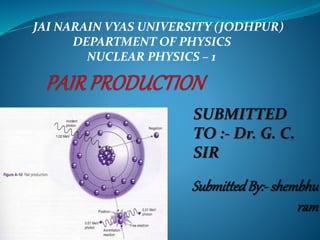 SubmittedBy:-shembhu
ram
JAI NARAIN VYAS UNIVERSITY (JODHPUR)
DEPARTMENT OF PHYSICS
NUCLEAR PHYSICS – 1
SUBMITTED
TO :- Dr. G. C.
SIR
 