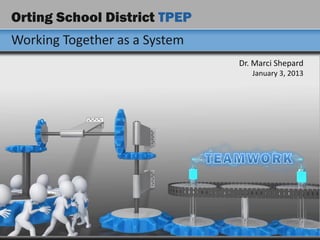 Orting School District TPEP
Working Together as a System
                               Dr. Marci Shepard
                                  January 3, 2013
 
