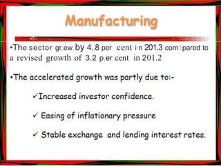 •Th1
e sector gr,ew,by 4.,8 per cent i·n 201.3 com1pared to
a revised growth of 3.2 p,er 1
cent in 21
01.2
 