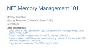 The .NET garbage collector
Simulates “infinite memory” by removing objects no longer needed
When does it run? Vague… But u...