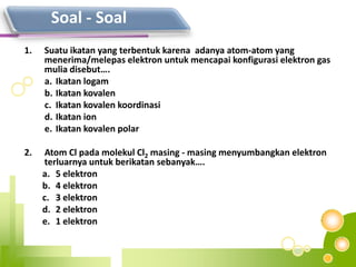 Kepolaransenyawaakanbertambahjikabedakeelektronegatifan atom-atom yang berikatansemakinbesarContohHPasanganElektronditarikCl