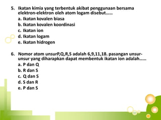 Ikatankovalennonpolartejadijikapasanganelektron yang dipakaibersama, tertarikkesemua atom berikatanContohCaElektrontertariksamakuat