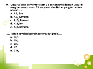 IKATAN   LOGAM++++++++++++Ikatanlogamadalahikatankimia yang terbentukakibatpenggunaanbersamaelektron-elektronvalensiantara atom-atom logam.Ion logambermuatanpositif----Elektronbergerakbebasdiantara ion logammembentuklautanelektron--------Gambar. Ikatanlogam