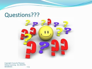 Questions???Copyright ©2005 by Thomson Delmar Learning.  ALL RIGHTS RESERVED.2-24