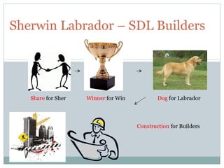 Sherwin Labrador – SDL Builders




   Share for Sher   Winner for Win           Dog for Labrador




                                     Construction for Builders
 