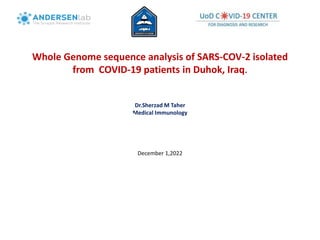 Whole Genome sequence analysis of SARS-COV-2 isolated
from COVID-19 patients in Duhok, Iraq.
Dr.Sherzad M Taher
Medical Immunology
December 1,2022
 