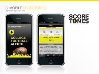3. MOBILE SCORETONES
BUDGET: 20K FOR APP
 