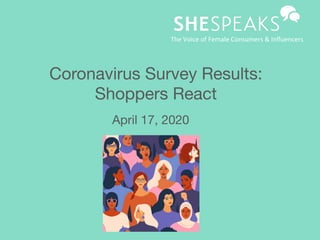 Coronavirus Survey Results:  
Shoppers React
April 17, 2020
The	Voice	of	Female	Consumers	&	Inﬂuencers	
 